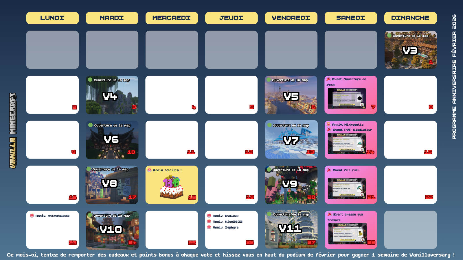 Calendrier du programme anniversaire - février 2026
