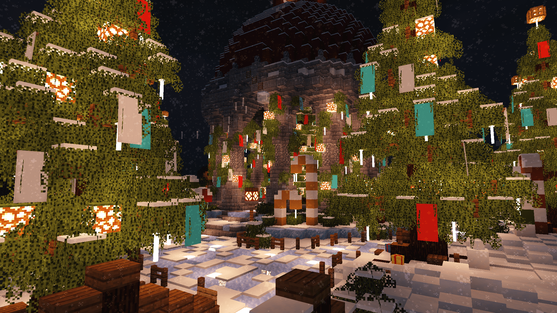 Hub du Vanilla Minecraft décoré pour Noël